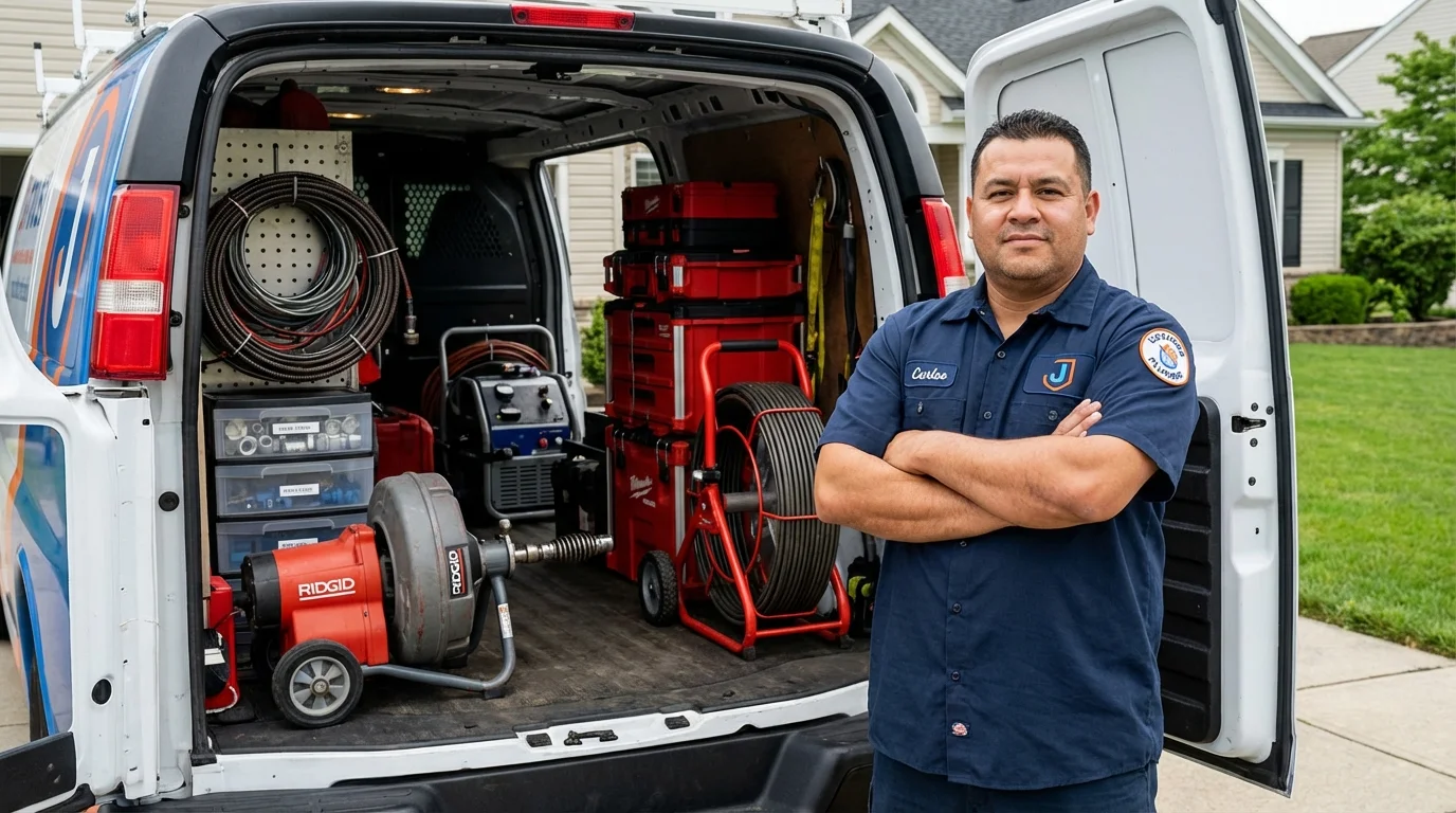 Professional drain cleaning equipment and Johns Plumbing LLC plumber in Lovingston