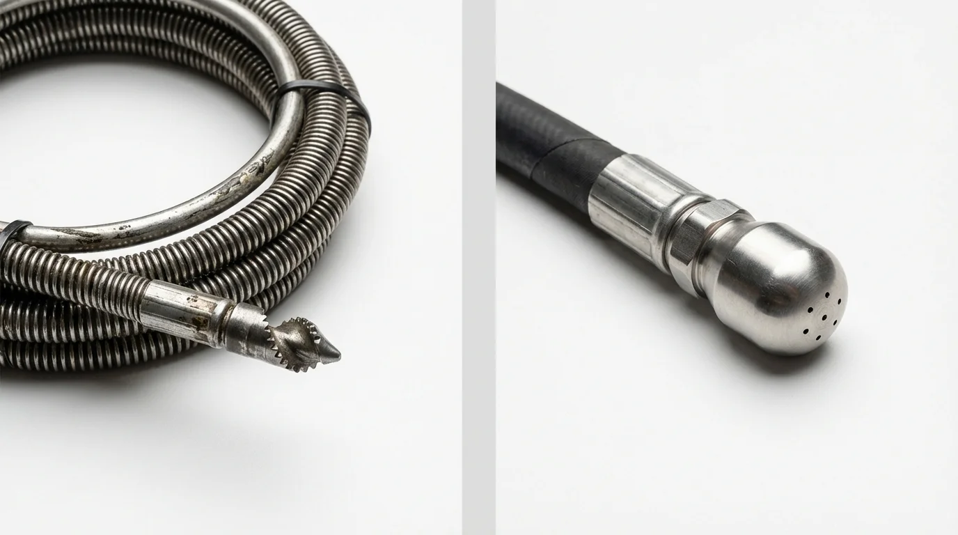 Drain snake cable and hydro jetting nozzle used for drain cleaning in Lovingston, VA