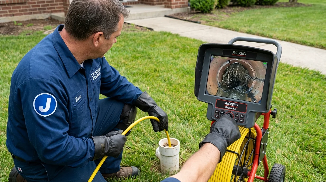 Sewer camera inspection being performed by Johns Plumbing LLC in Lovingston