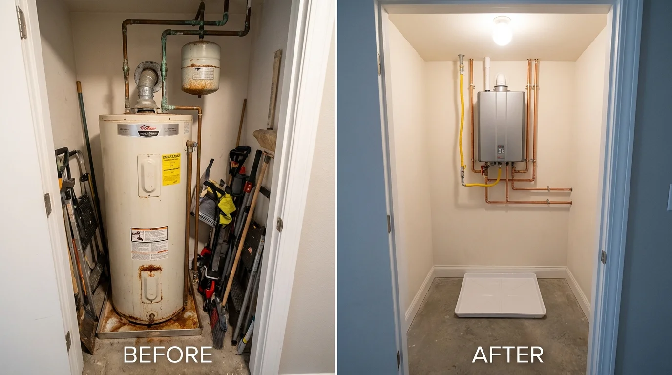 Tank water heater versus wall-mounted tankless unit comparison for Lovingston, VA homeowners