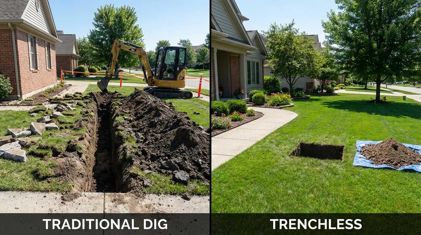 Trenchless sewer repair with minimal yard damage versus traditional excavation in Lovingston, VA